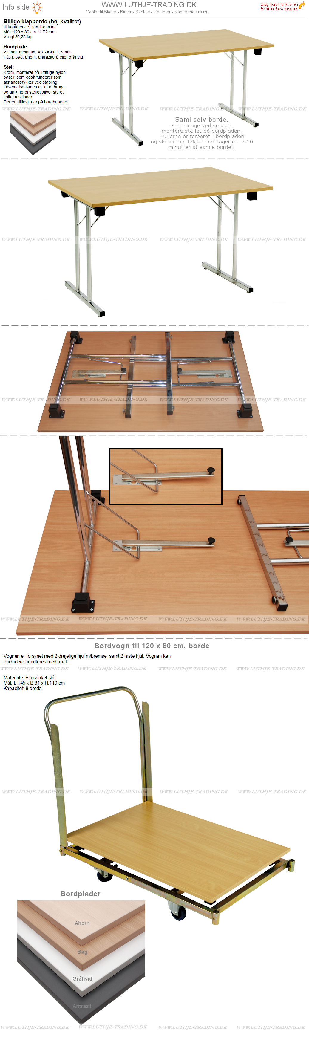 Billige klapborde 120 x 80 cm.