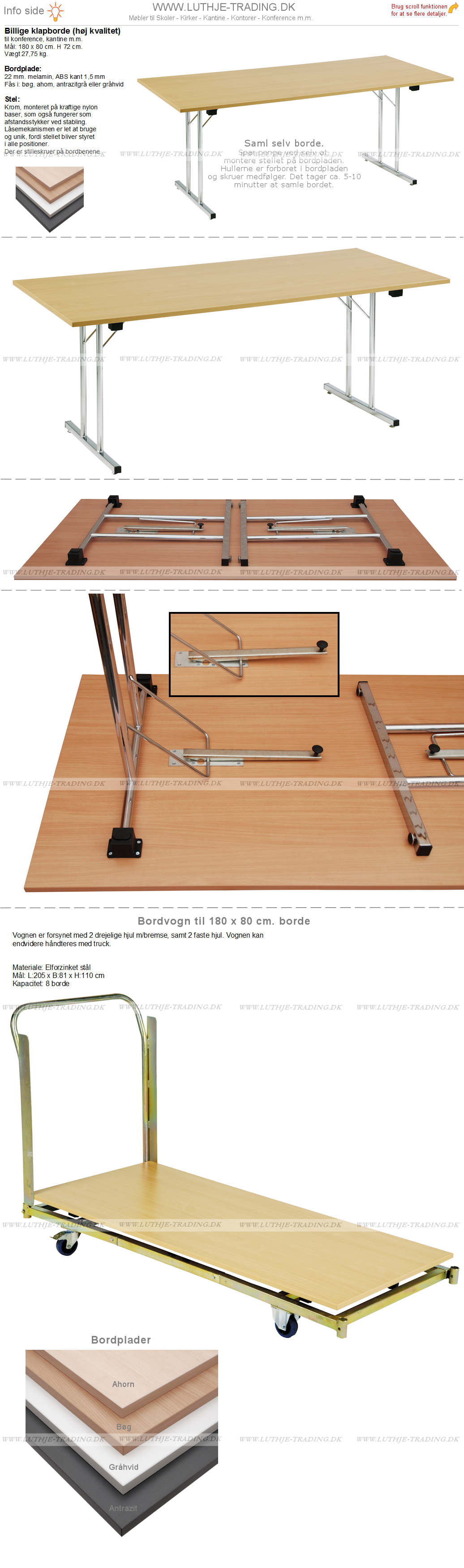 Billige klapborde 180 x 80 cm.