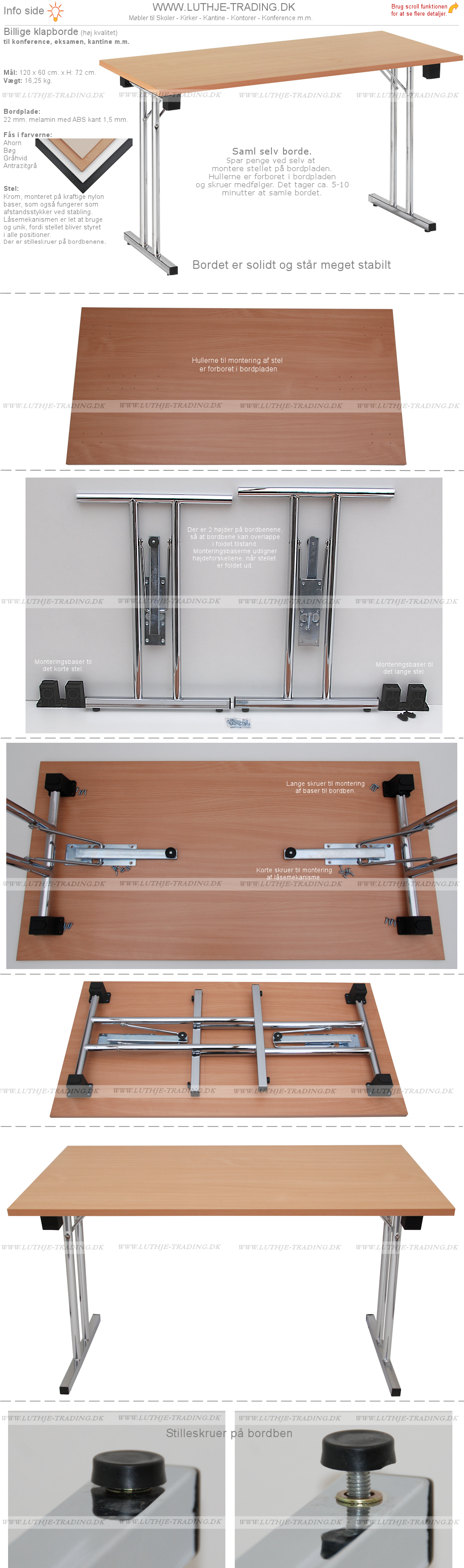 Foldeborde til eksamen 60 x 120 cm.